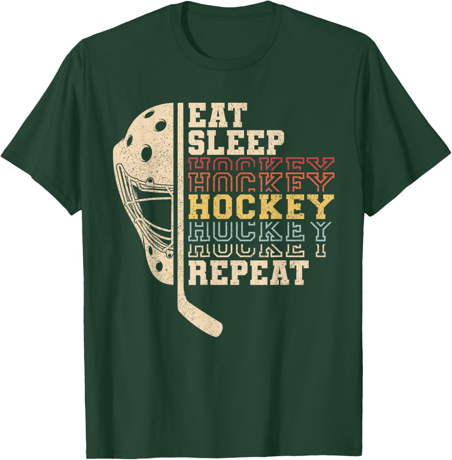Eat Sleep Hockey Repeat Men Boys Kid Funny Ice Hockey Player T-Shirt - T-Shirt | Forest