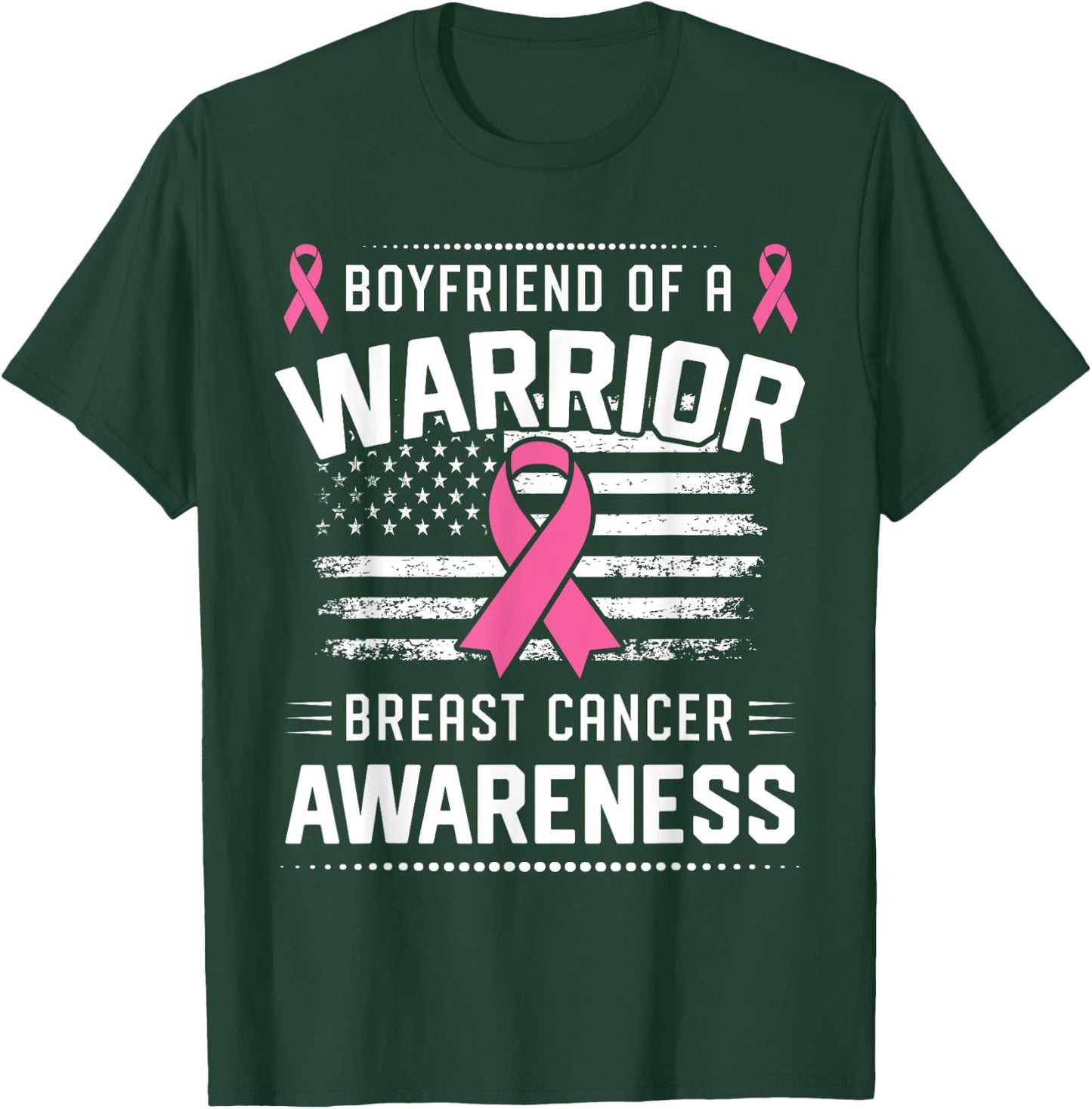 Boyfriend Of A Warrior Breast Cancer Awareness Boyfriend T-Shirt - T-Shirt | Forest