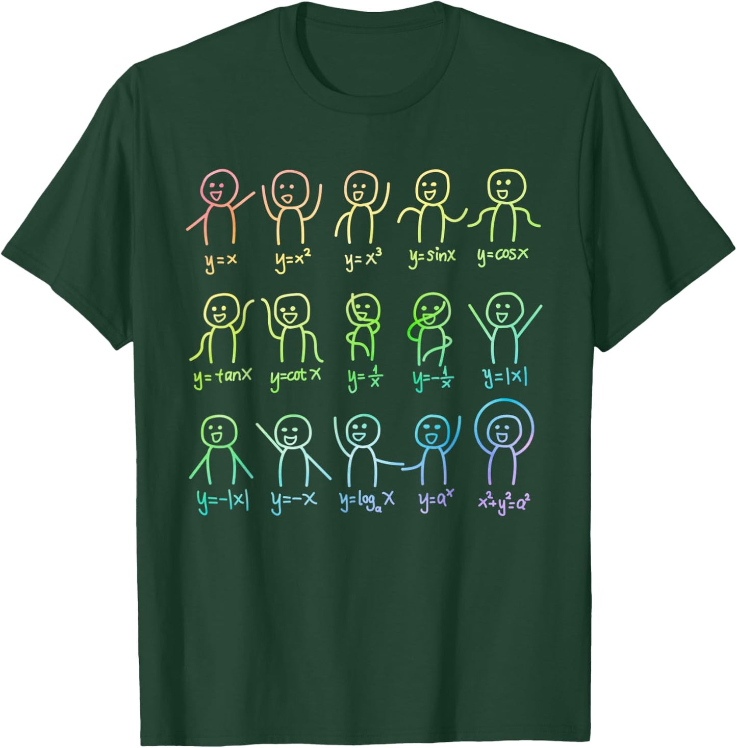 Algebra Dance Stick Figure with Mathematical Graphs T-Shirt - T-Shirt | Forest