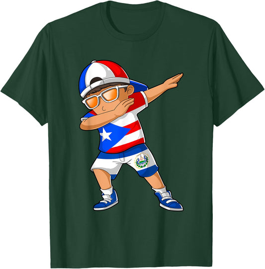 Half Puerto Rican Half Salvadoran Boy Puerto Rico Flag T-Shirt - T-Shirt | Forest