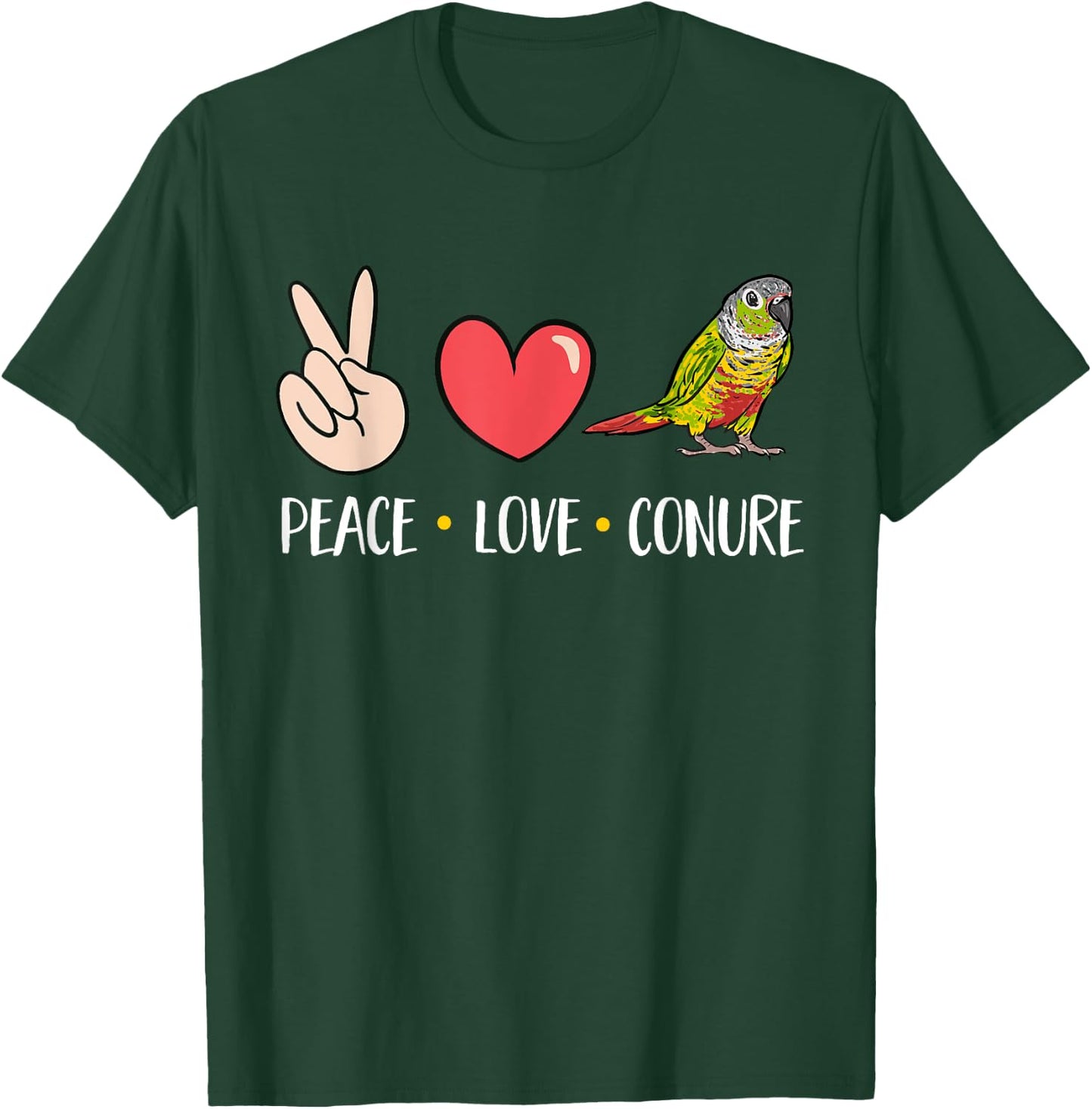Green Cheek Conure Peace Love Conure Parrot Bird Conure T-Shirt - T-Shirt | Forest