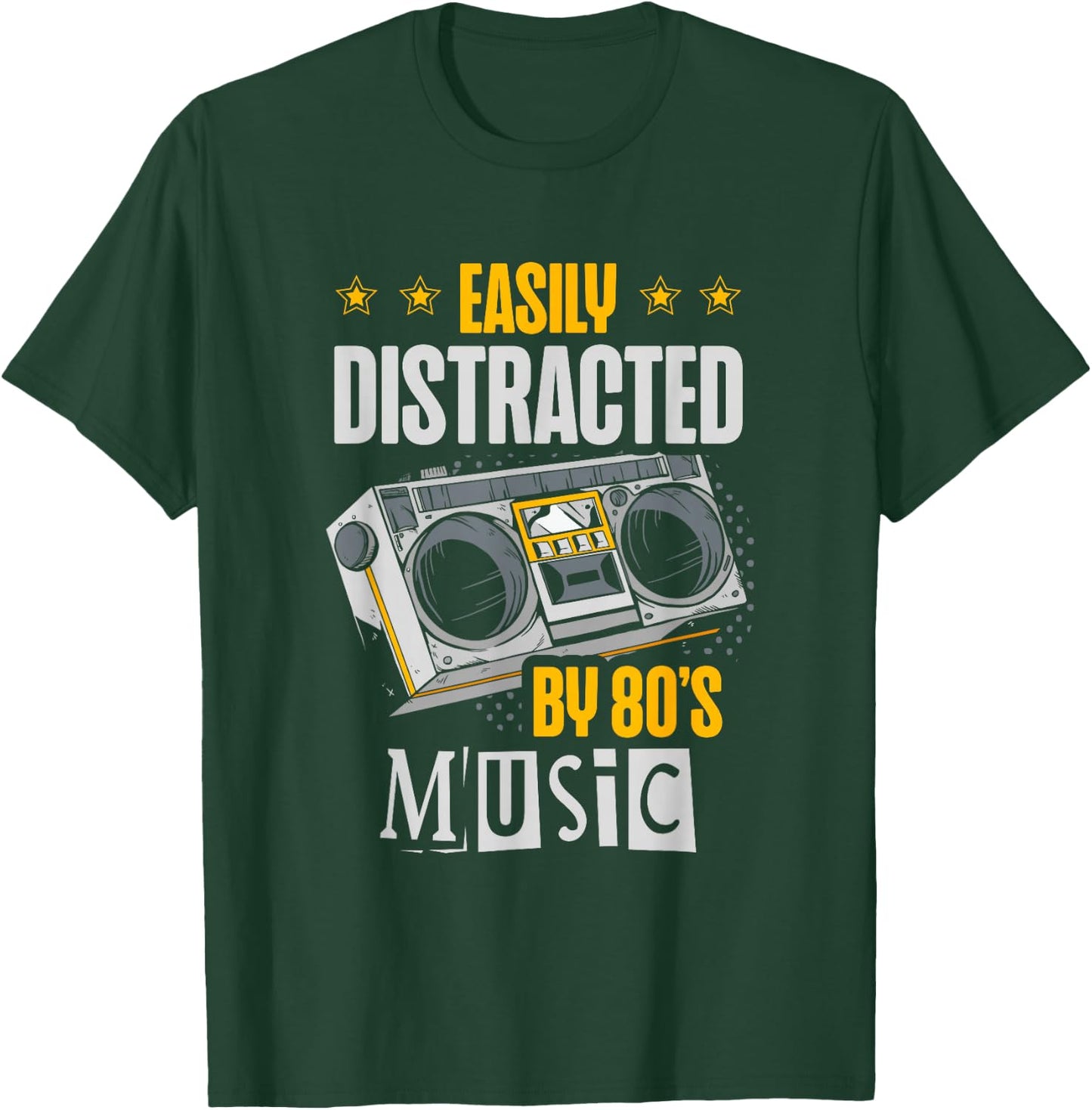 Easily Distracted By 80's Music Eighties 1980 80s Party T-Shirt - T-Shirt | Forest