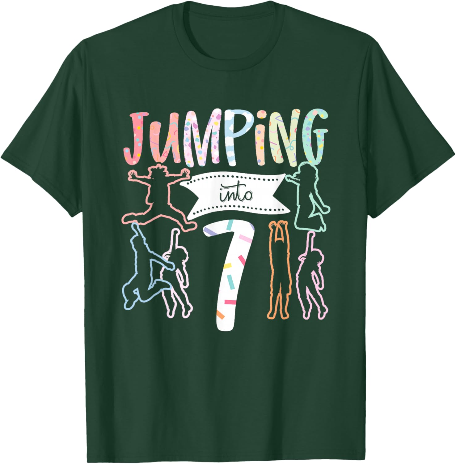 7th Birthday Jumping Into 7 Years T-Shirt - T-Shirt | Forest
