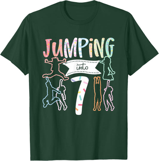 7th Birthday Jumping Into 7 Years T-Shirt - T-Shirt | Forest