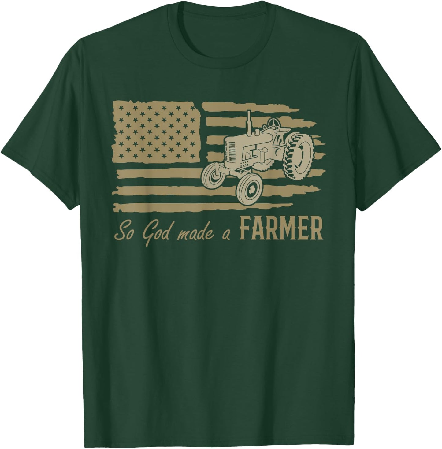USA Patriotic American Flag Tractor So God Made A Farmer T-Shirt - T-Shirt | Forest