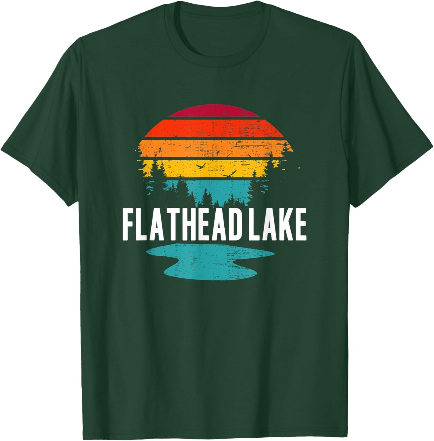 Flathead Lake Montana Fishing Vacation Vintage Sunset T-Shirt - T-Shirt | Forest