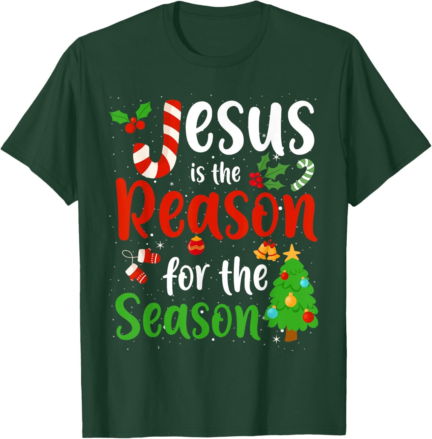 Jesus is the reason for the season Candy Cane Christmas Pjs T-Shirt - T-Shirt | Forest