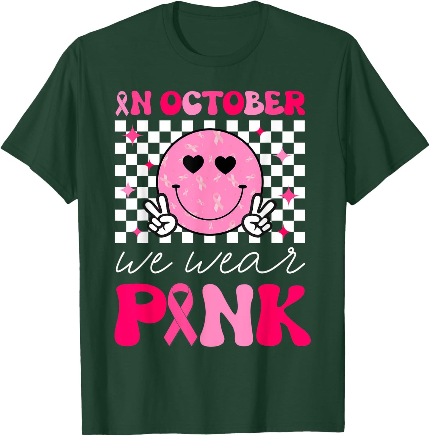 Groovy Breast Cancer Awareness In October We Wear Pink T-Shirt - T-Shirt | Forest