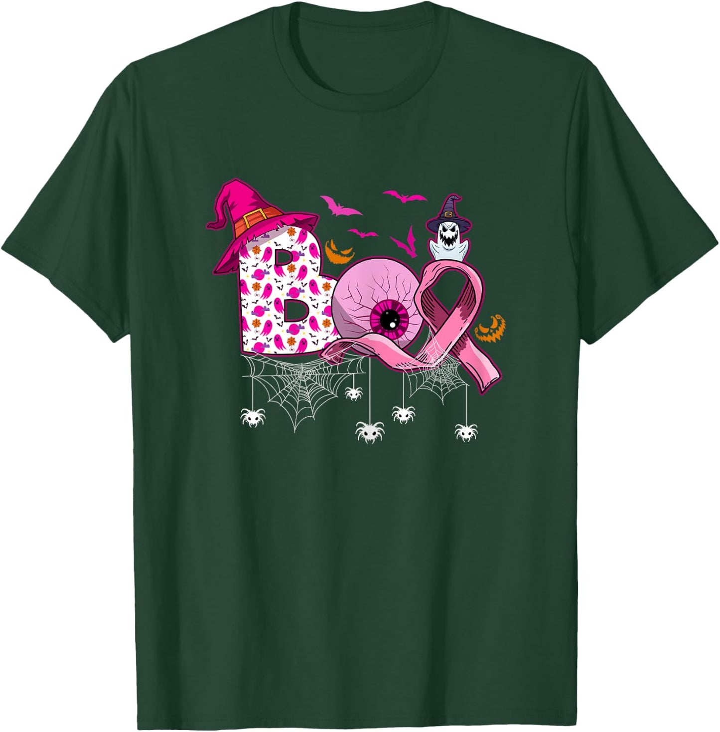 Boo Halloween Pumpkin Pink Ribbon Witch Breast Cancer T-Shirt - T-Shirt | Forest