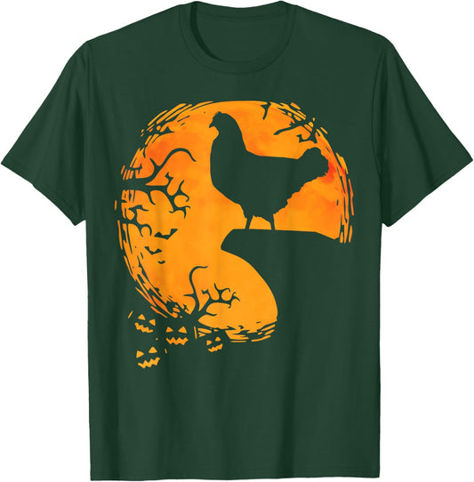 Funny Chicken Halloween Moon Silhouette Spooky Chicken Lover T-Shirt - T-Shirt | Forest