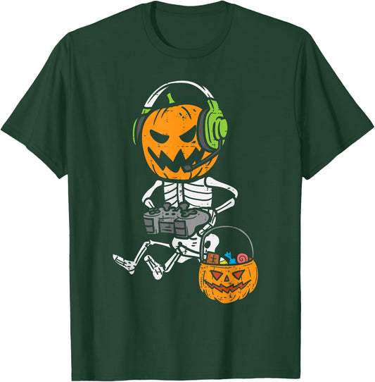 Gamer Pumpkin Skeleton Funny Halloween Gaming Boys Men Kids T-Shirt - T-Shirt | Forest