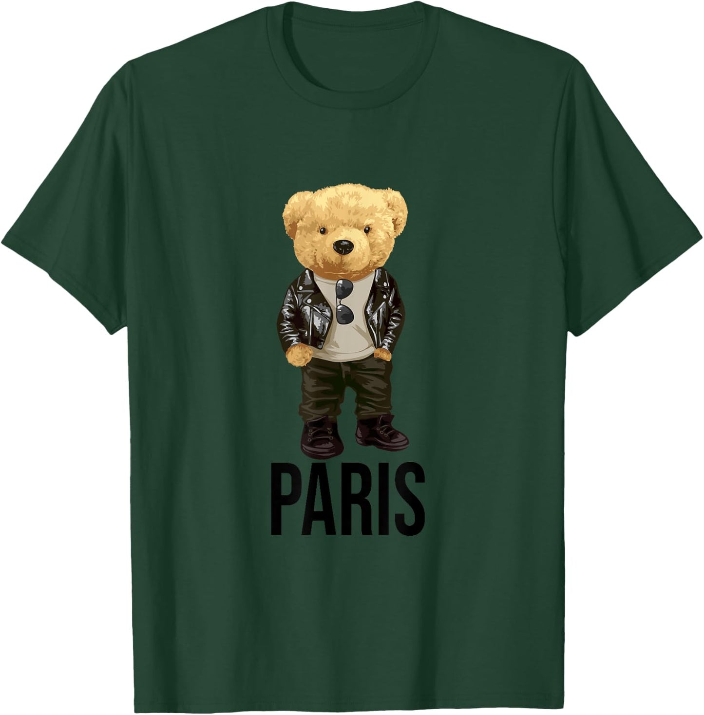 Cool Teddy Bear in Paris France Illustration Graphic Designs T-Shirt - T-Shirt | Forest