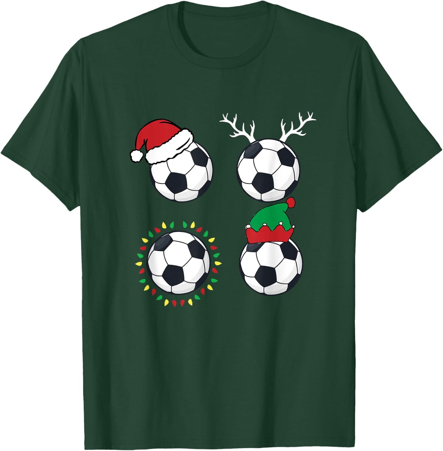 Soccer Ball Santa Hat Elf Reindeer Christmas Pajama X-Mas T-Shirt - T-Shirt | Forest