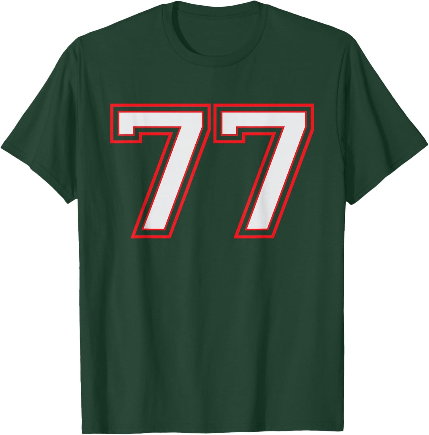 Red Number 77 Sports Player Jersey Fun Game Winner #77 Lucky T-Shirt - T-Shirt | Forest