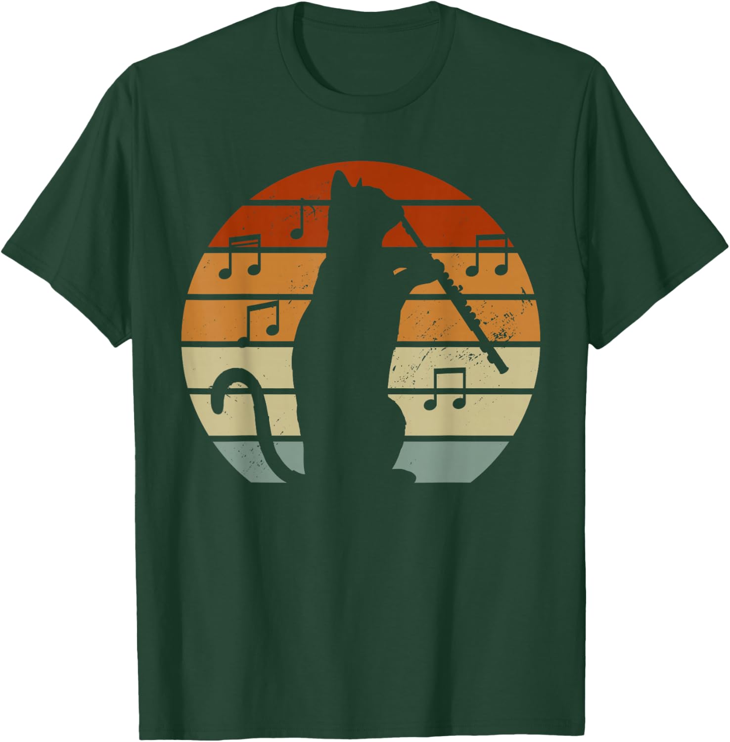 Cat Lover Playing Flute Player Expert Musician Music T-Shirt - T-Shirt | Forest