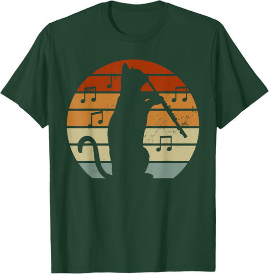 Cat Lover Playing Flute Player Expert Musician Music T-Shirt - T-Shirt | Forest