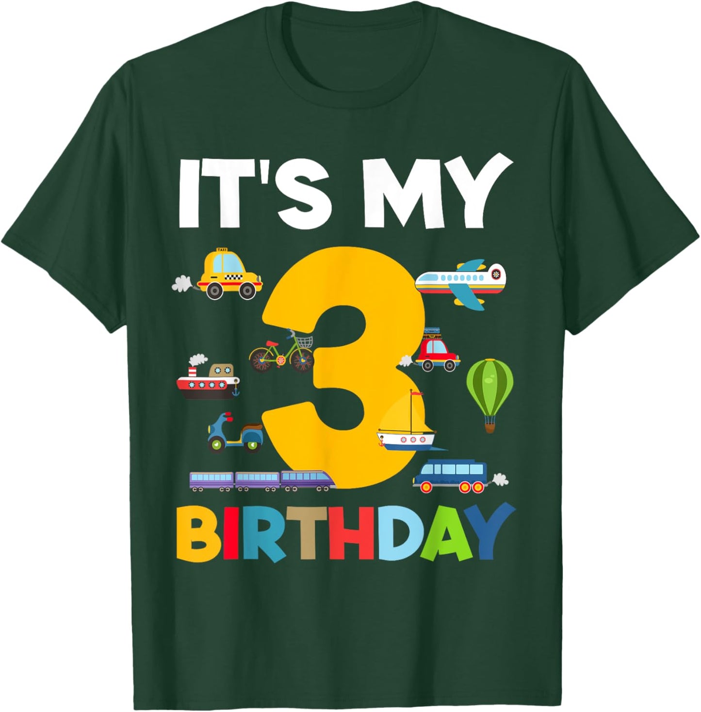 3rd Birthday Transportation Toddler Boy kid 3 Years Birthday T-Shirt - T-Shirt | Forest