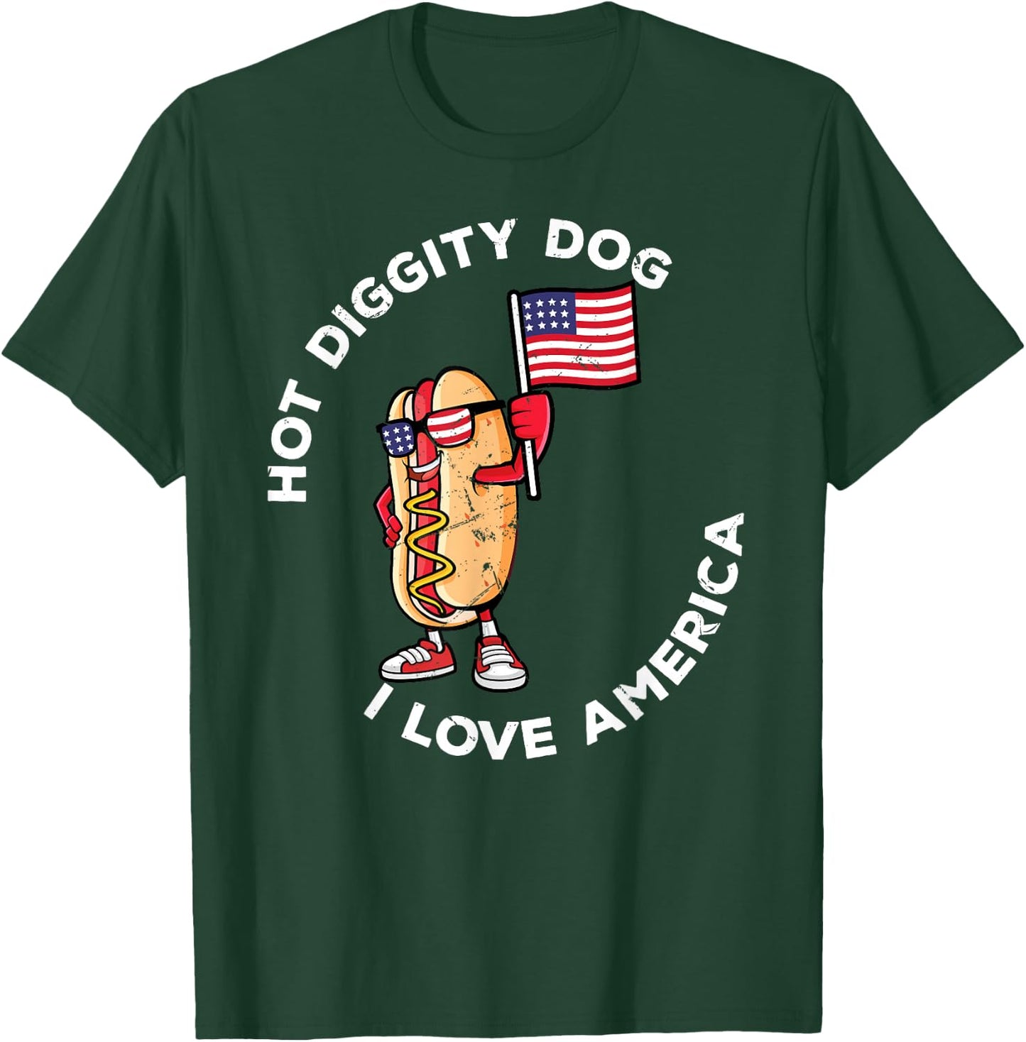 Hot Diggity Dog July 4th America Patriotic Picnic USA Funny T-Shirt - T-Shirt | Forest