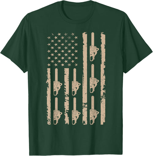 Lumberjack Chopping Woods Logger Lumber USA Flag Chainsaw Kids Men