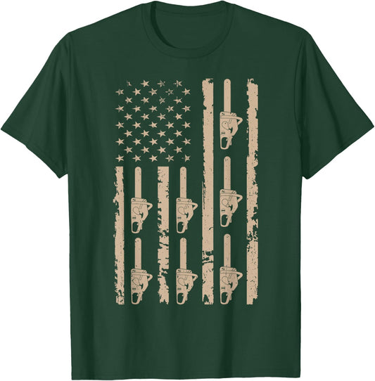 Lumberjack Chopping Woods Logger Lumber USA Flag Chainsaw Kids Men T-Shirt - T-Shirt | Forest