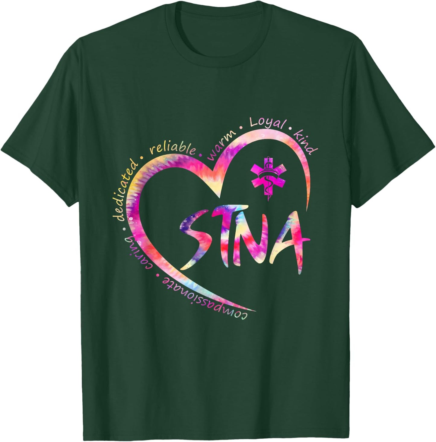 Tie Dye Nurse Stna Life Sunflowers Heart Nursing Assistant T-Shirt - T-Shirt | Forest
