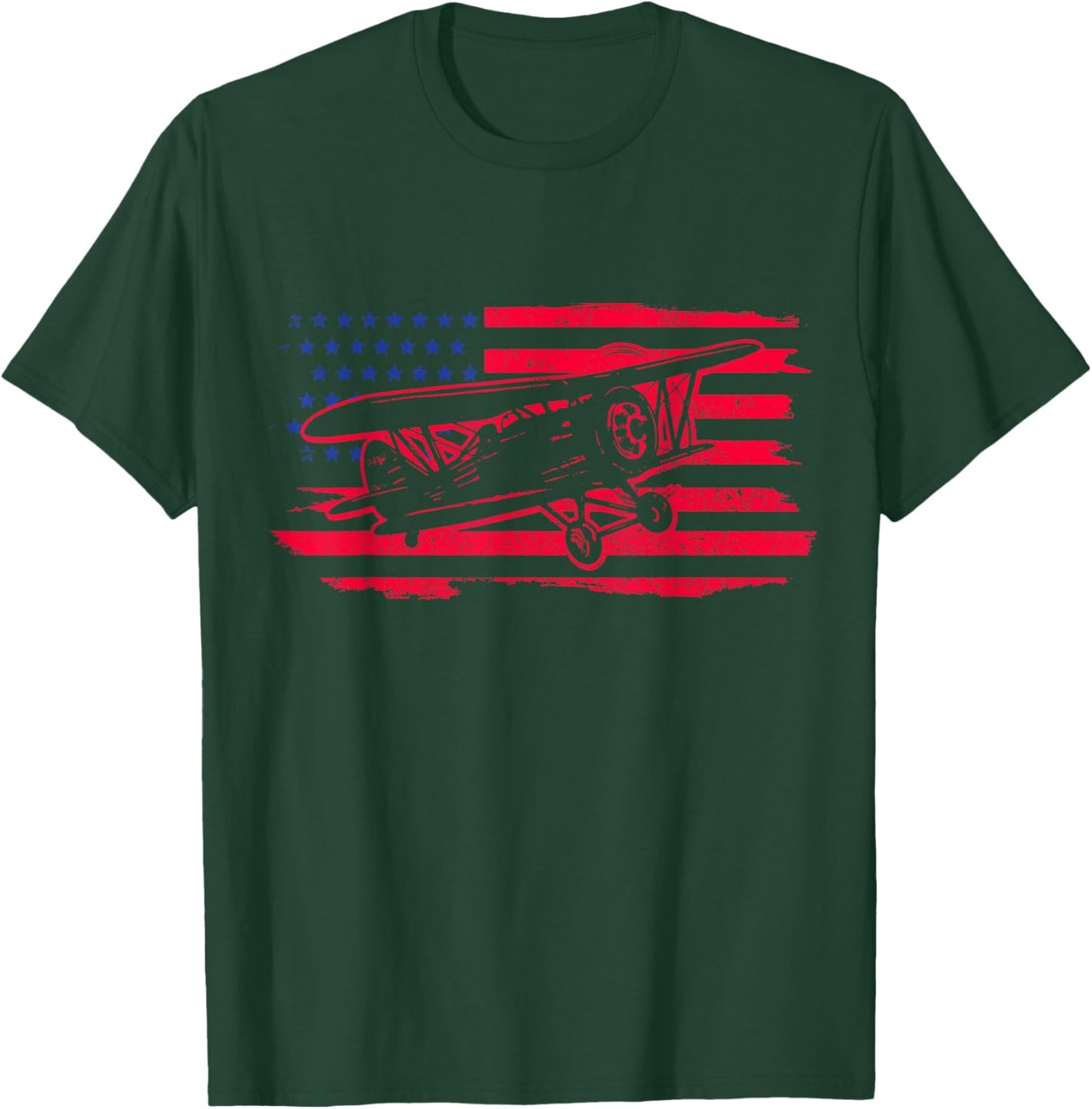 Airplane Pilot Vintage Flag Double Decker Aviation T-Shirt - T-Shirt | Forest