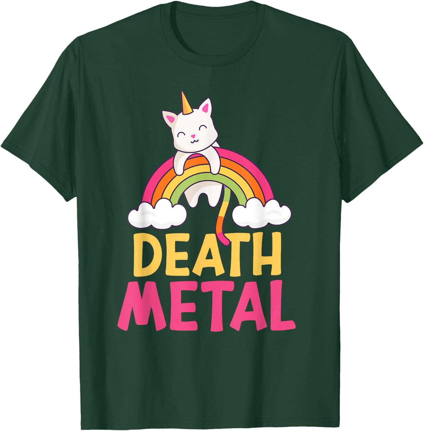Funny Colorful Death Metal Rainbow Cat Unicorn Unicat T-Shirt - T-Shirt | Forest