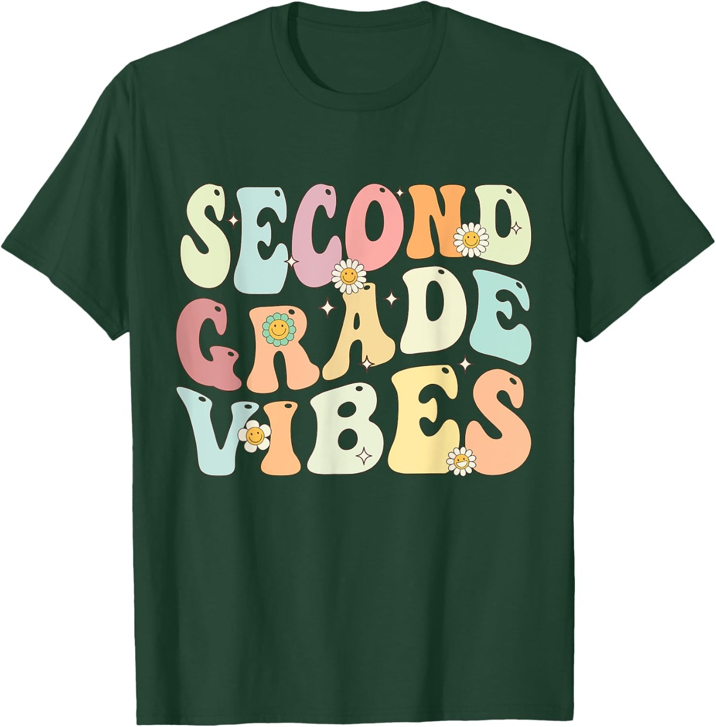 Second Grade Vibes Groovy Retro Back To School Teachers Kids T-Shirt - T-Shirt | Forest