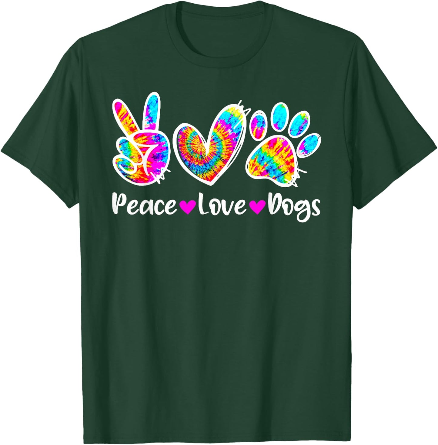 Cute Peace Love Dogs Tie Dye Dog Paw Dog Mom Mothers Day Men Women Kids T-Shirt - T-Shirt | Forest