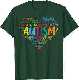 Colorful Autism Heart Autism Awareness Support T-Shirt - T-Shirt | Forest