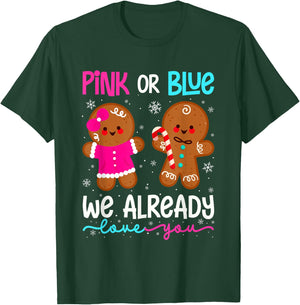 Cute Gingerbread Gender Reveal Funny Pink Or Blue Love You T-Shirt - T-Shirt | Forest