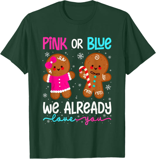 Cute Gingerbread Gender Reveal Funny Pink Or Blue Love You T-Shirt - T-Shirt | Forest