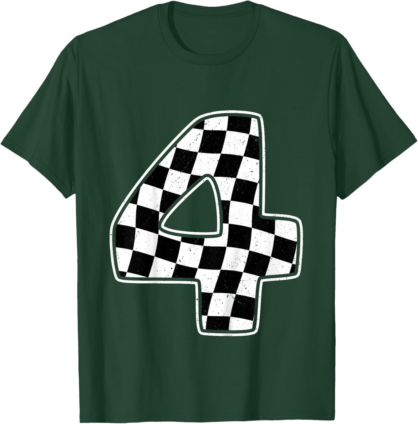 4th Birthday Checkered Number 4 Car Racing Flag T-Shirt - T-Shirt | Forest