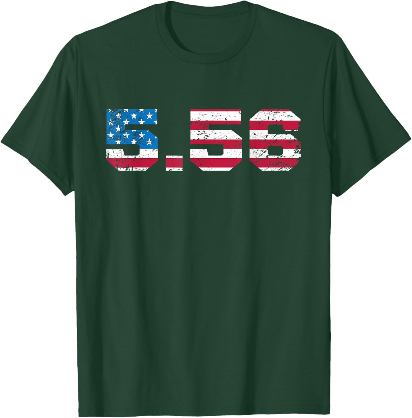 5.56 Rifle Cartridge USA Flag Military & Hunter Enthusiast T-Shirt - T-Shirt | Forest
