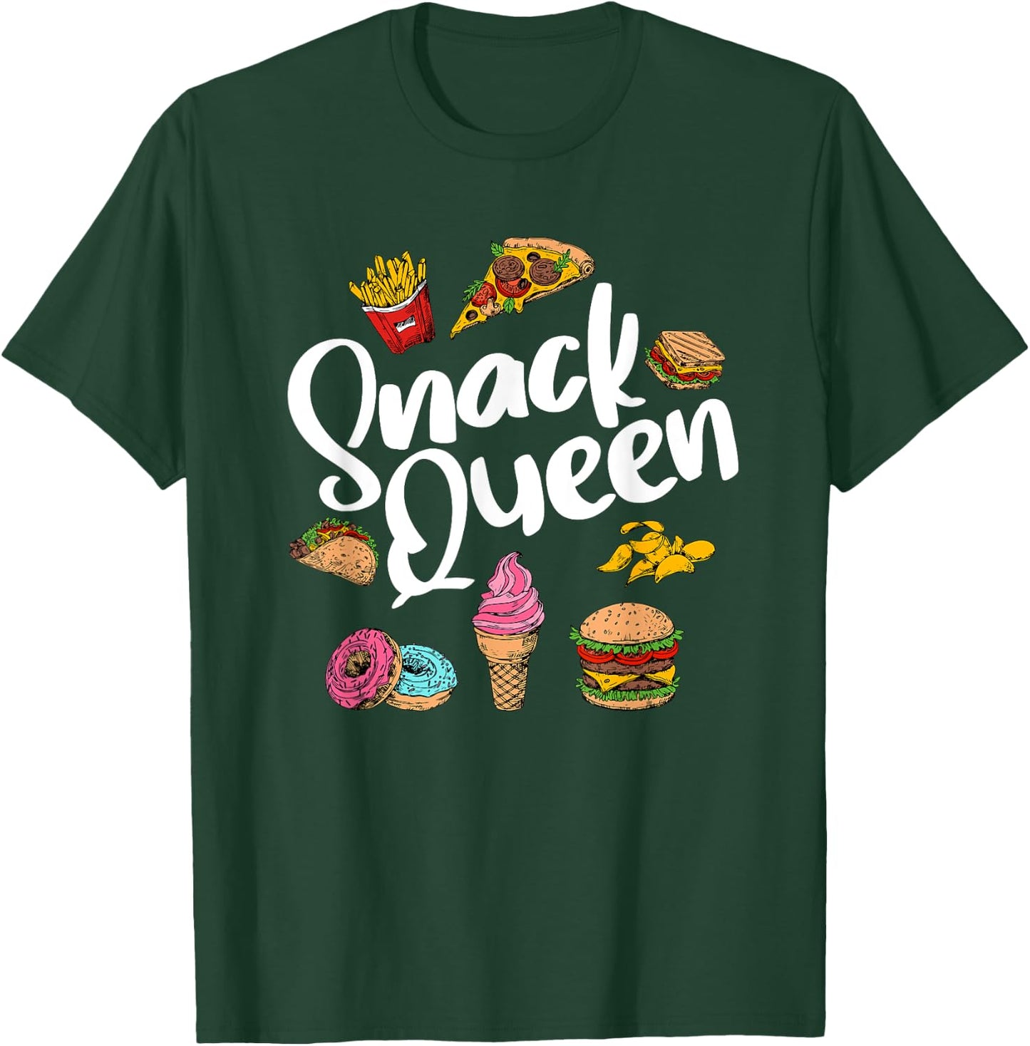 Funny Snack Lover Designs Girls Snack Queen Foodie T-Shirt - T-Shirt | Forest
