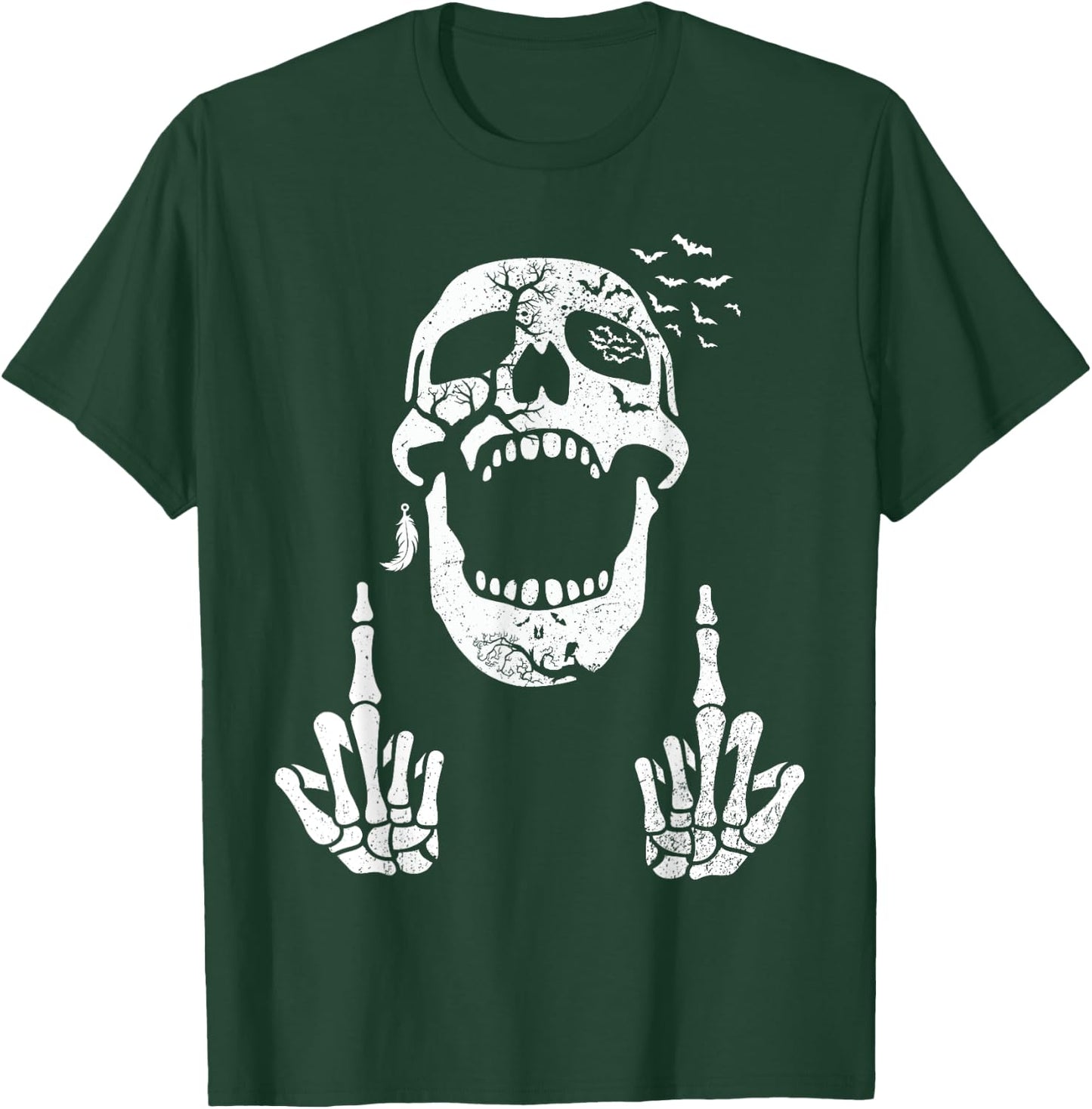 Halloween Skeleton Bones Middle Finger Skull Men Women T-Shirt - T-Shirt | Forest