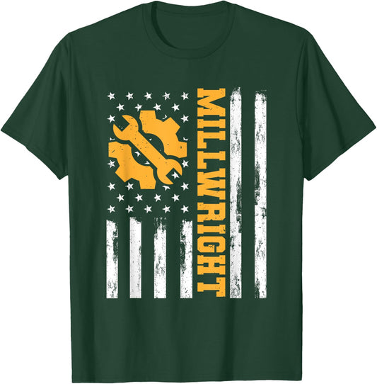 Milwright American Flag Funny USA Patriotic Mill Machinery Women Men T-Shirt - T-Shirt | Forest