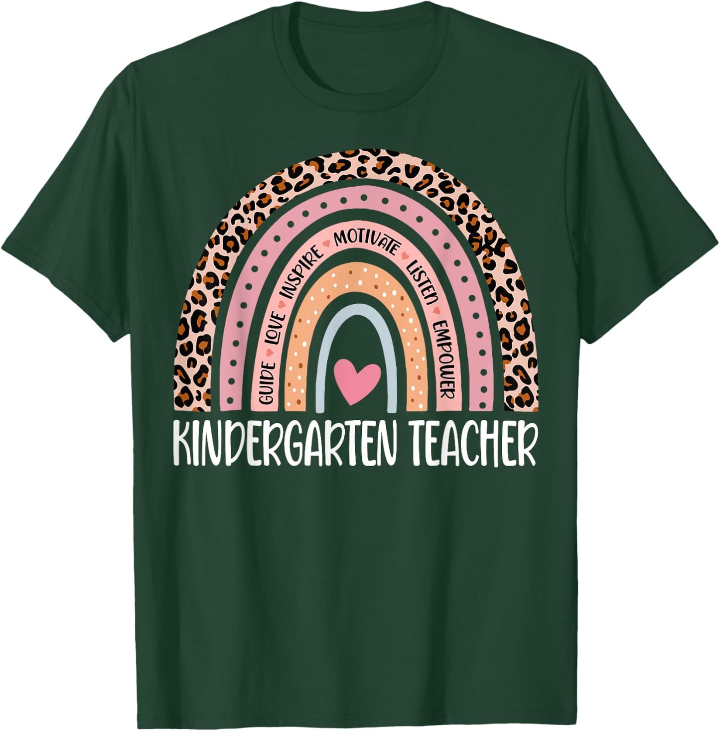 Kindergarten Teacher Rainbow Leopard 1st Day Of School T-Shirt - T-Shirt | Forest