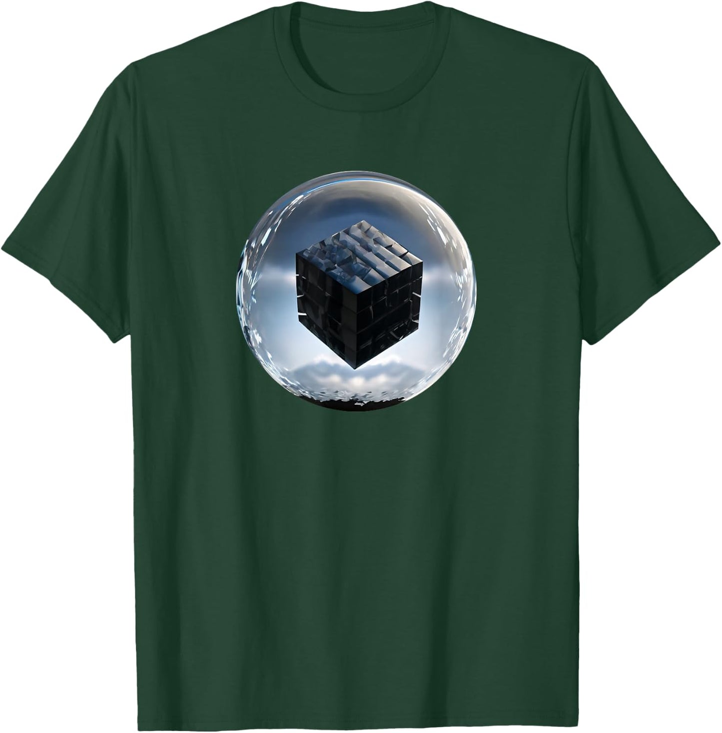 UFO / UAP / Dark Cube Inside A Clear Sphere T-Shirt - T-Shirt | Forest