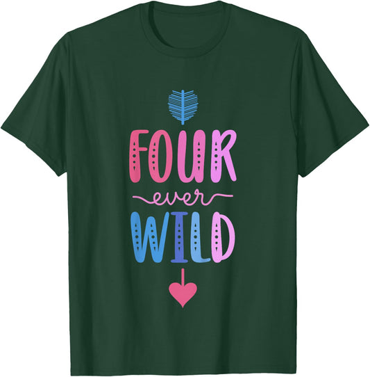 Four Ever Wild 4th Birthday For Girl 4 Year Old Girls T-Shirt - T-Shirt | Forest