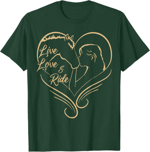 Girl Horse-Shirt Live Love And Ride Women Cowgirl Equestrian T-Shirt - T-Shirt | Forest