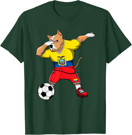 Dabbing Pitbull Dog Ecuador Soccer Fans Jersey Football Flag Women Kids T-Shirt - T-Shirt | Forest