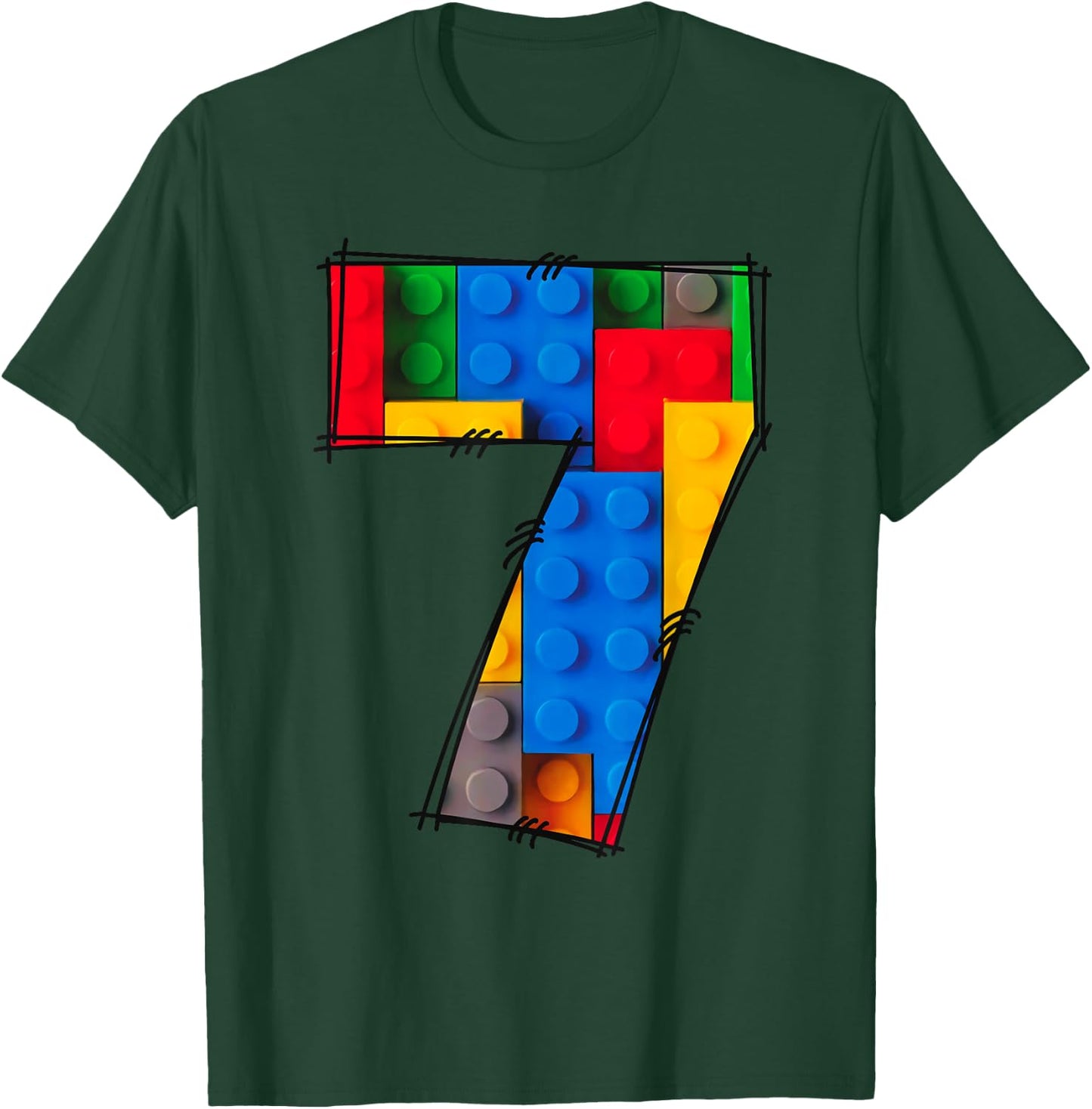 7 Years Old Blocks Building Master Builder 7th Birthday Kid T-Shirt - T-Shirt | Forest