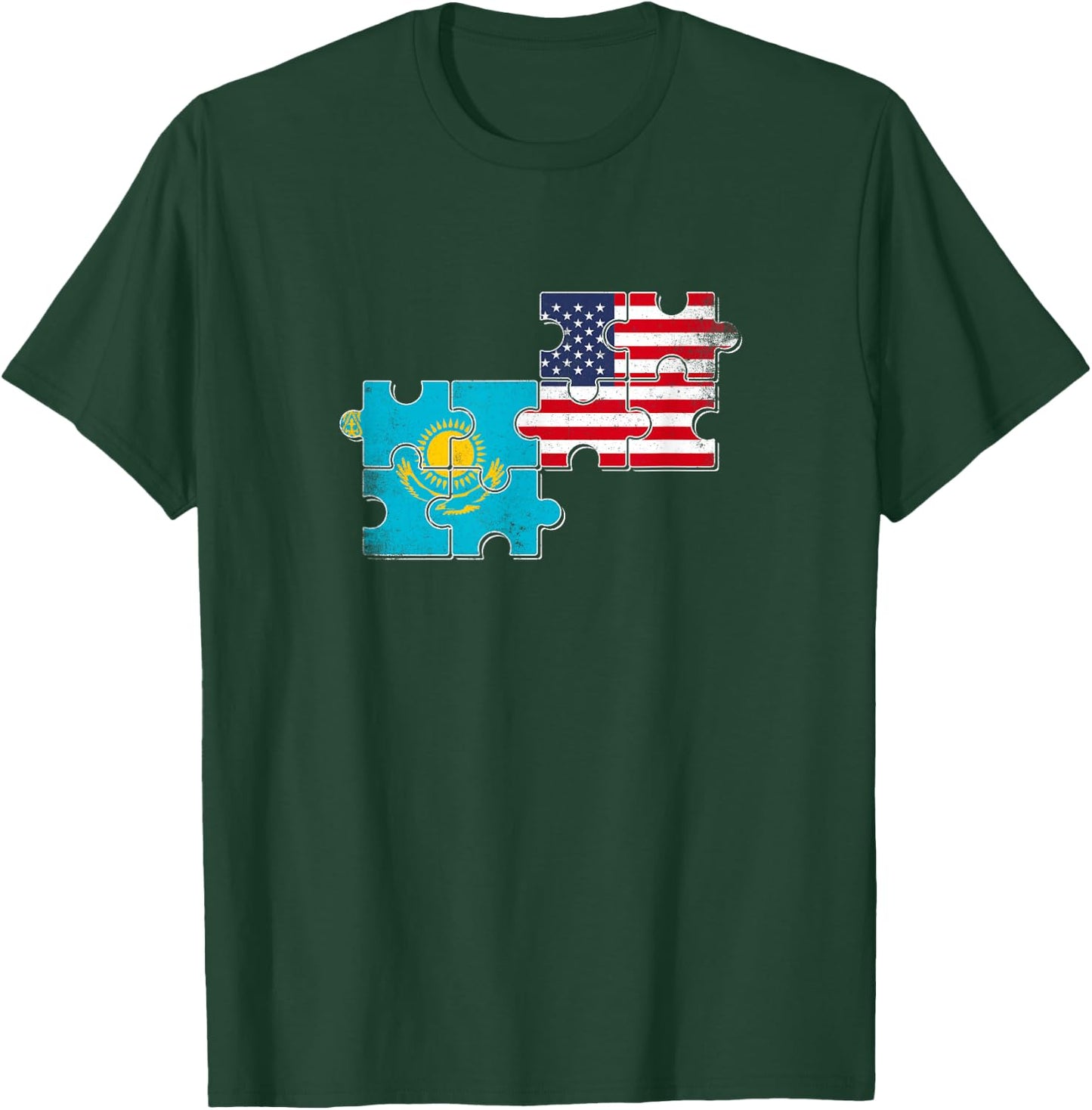 Kazakhstan USA Heartbeat Flag American Kazakh T-Shirt - T-Shirt | Forest