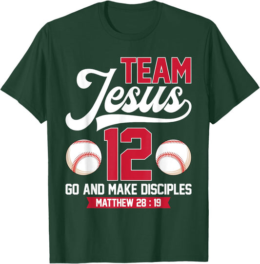 Jesus and Baseball Team Jesus Christian Matthew 28:19 Verse T-Shirt - T-Shirt | Forest