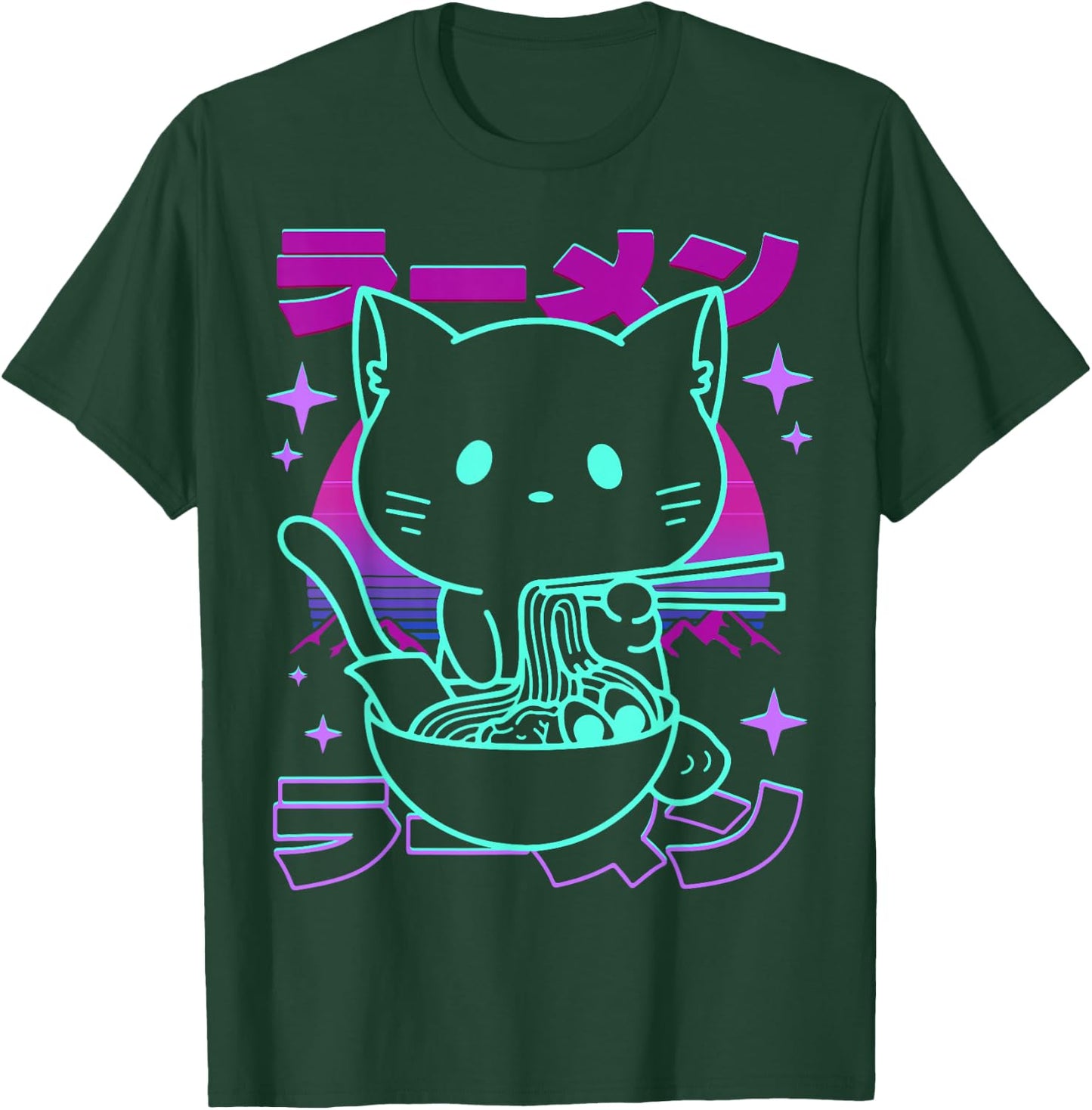 Anime Ramen Cat Retro Japanese Noodles Aesthetic Kawaii cat T-Shirt - T-Shirt | Forest