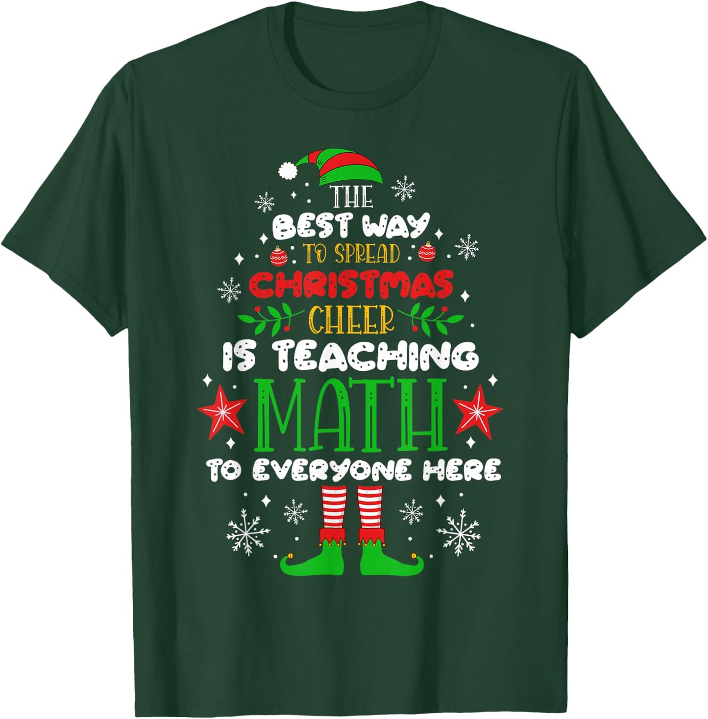 Math Teacher Christmas Shirt Funny Elf Christmas Cheer Women T-Shirt - T-Shirt | Forest