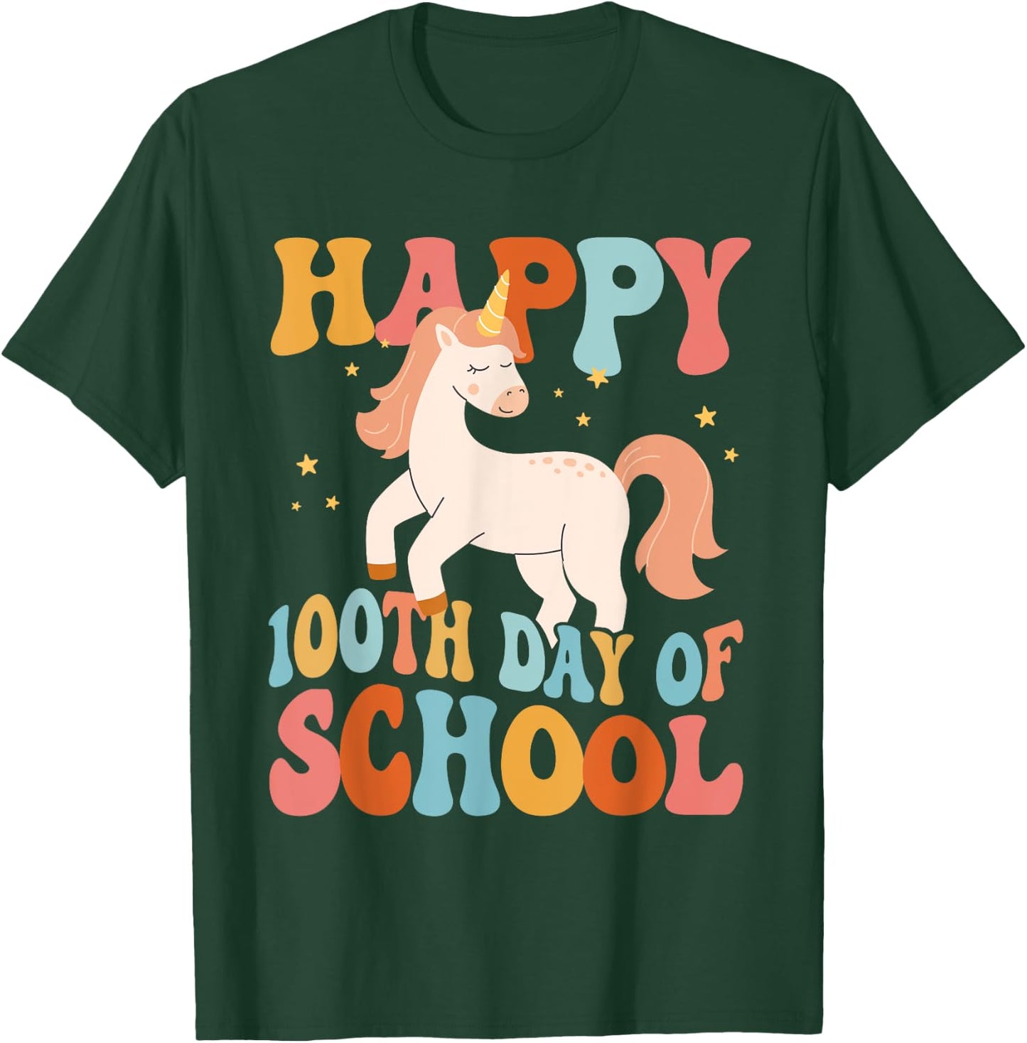 Happy 100th Day Of School Unicorn Teachers Kids Students T-Shirt - T-Shirt | Forest