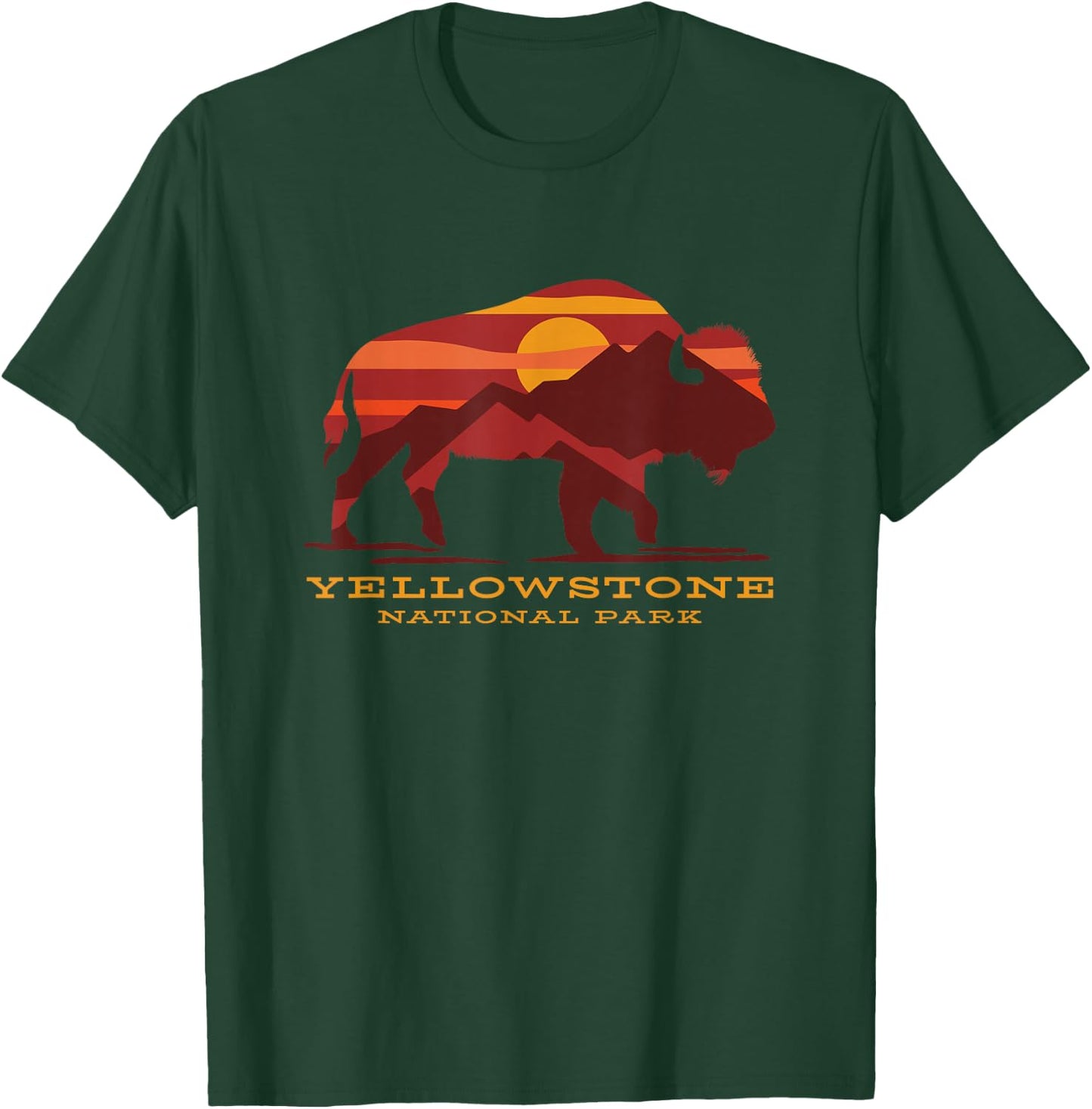 Yellowstone National Park Wyoming Buffalo Bison Sunset T-Shirt - T-Shirt | Forest