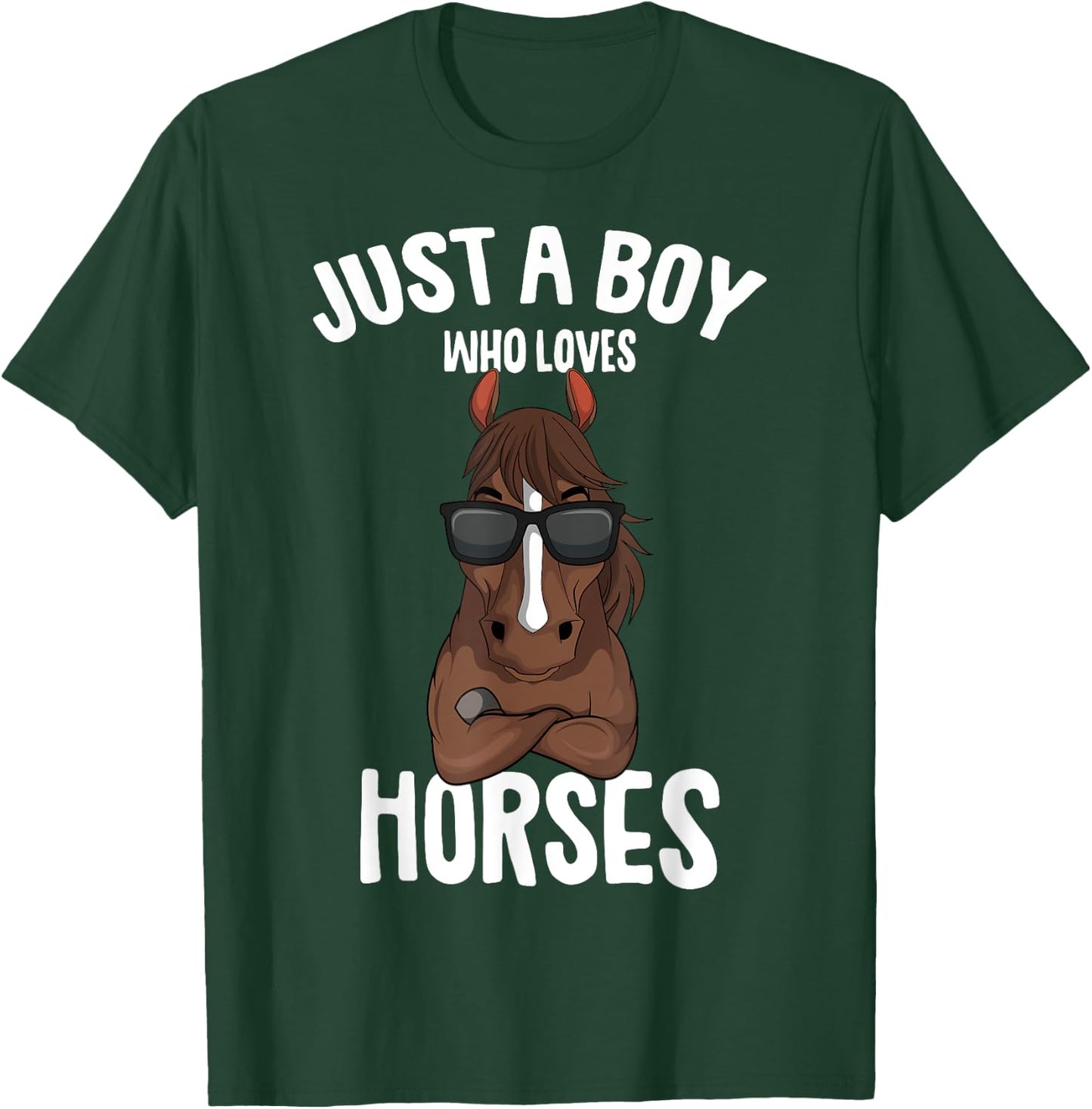 Just a Boy who loves Horses Equestrian Horseback Riding Kids T-Shirt - T-Shirt | Forest